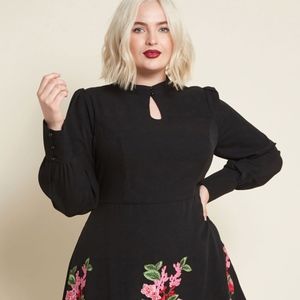 Modcloth Embroidered Detail Black Dress